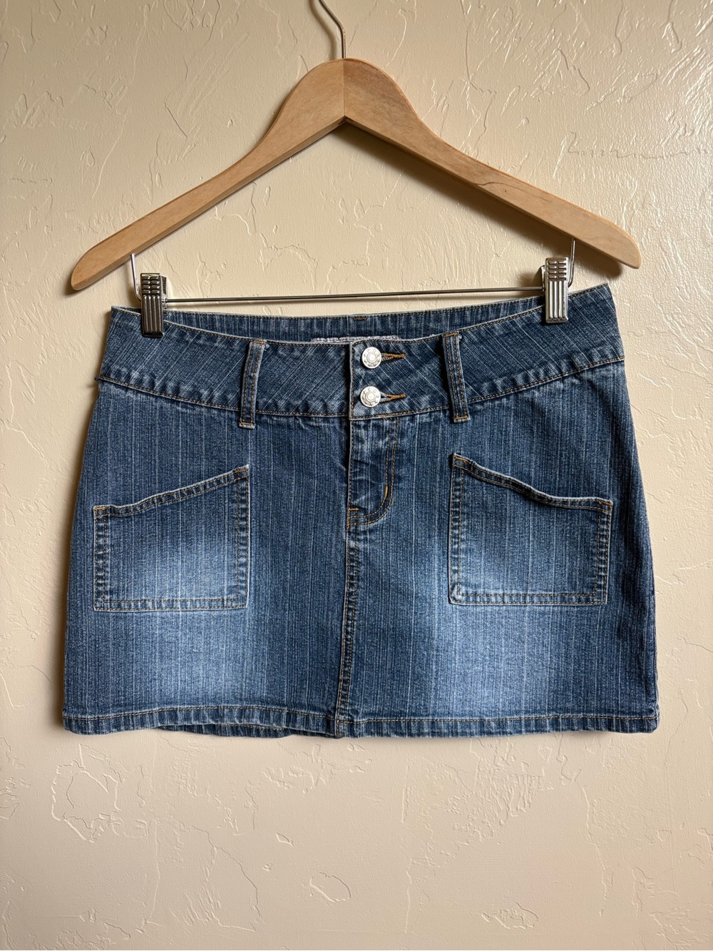 Y2K Vintage 2000s Rave Denim Jean Mini Skirt Low Rise Size 11 Juniors